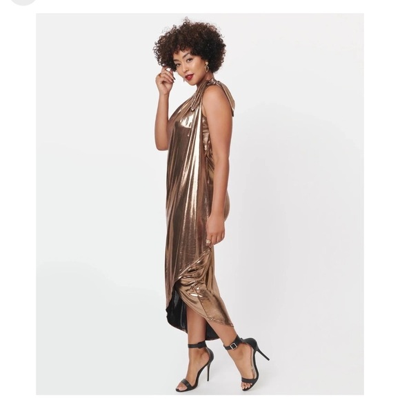 Unique Vintage Bronze One-Shoulder Dress - Picture 12 of 12
